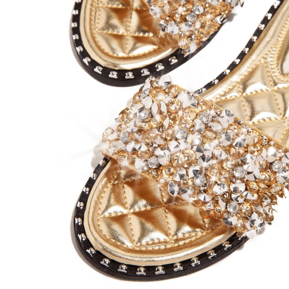 HP💃 Jeweled Open Toe Slide Flat Sandal Flip Flops - Picture 3 of 4
